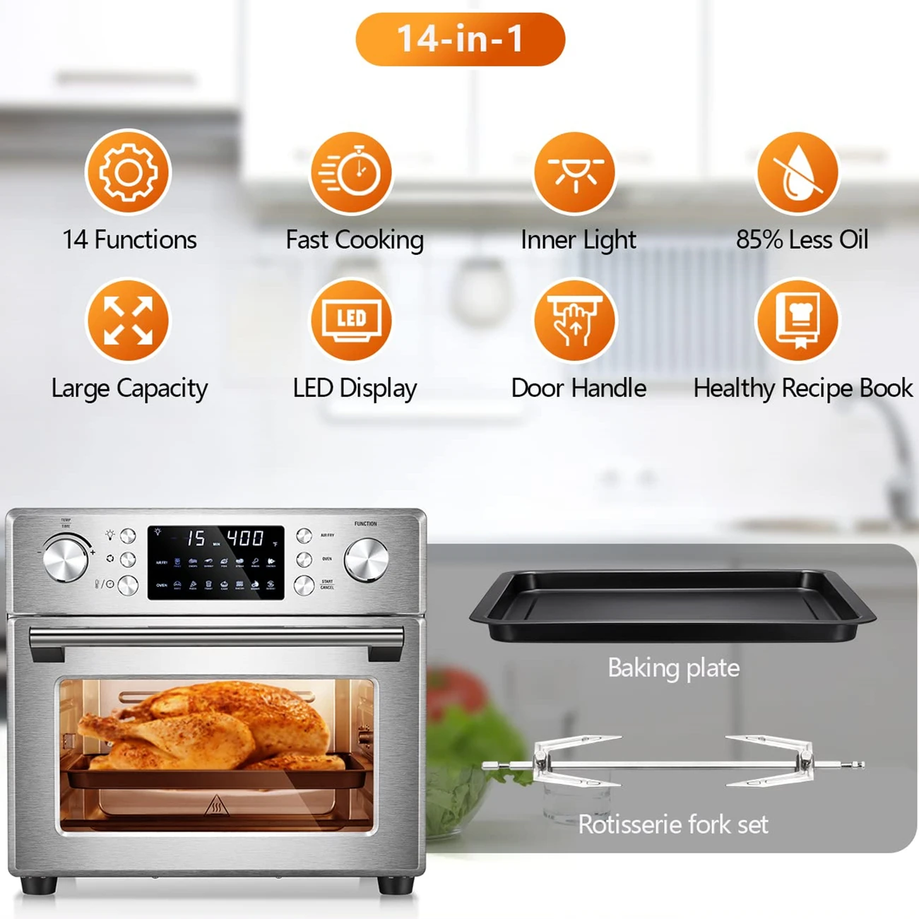 Customized Kitchen Large Capacity Electric Smart Oil Free Cooker Toaster Air Fryer Oven With Nonstick Basket