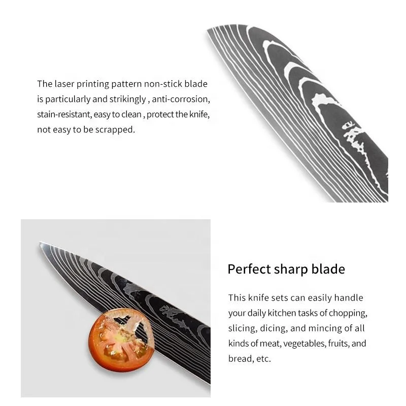 9 Pcs Handmade Knife Damascus Steel Layer Pattern Kitchen Chef Knife Set