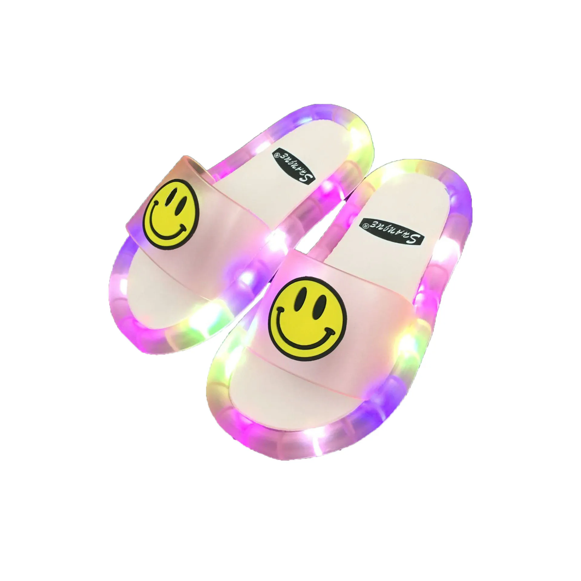 
Latest Summer Slides LED Lights Slippers Shoes Smile Face PVC Children kid cartoon slipper 