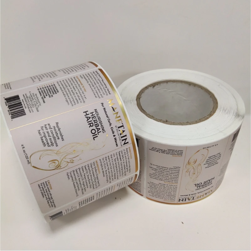 Custom high quality  Printed Cosmetic Bottle Adhesive gold stamping  Label Make Up Product Sticker Roll