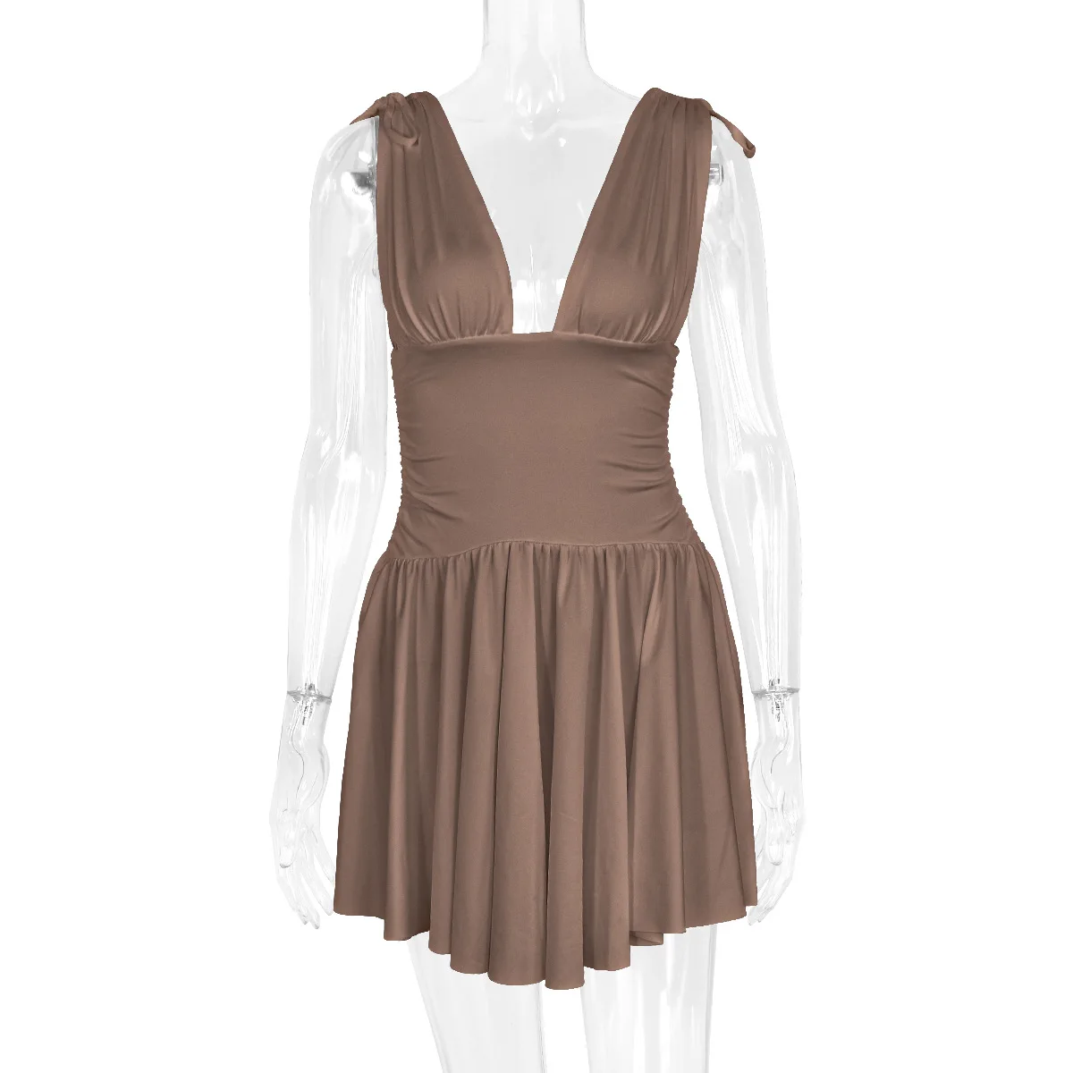 2022 Ruched sexy V neck dress INS candy colors spaghetti straps ruched backless ladies women fancy sexy birthday summer dress