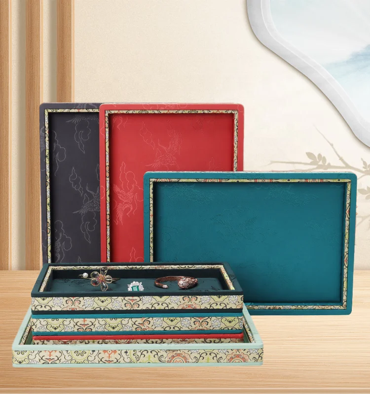 High end light luxury classical palace style brocade embroidery necklace ring earring bracelet jewelry counter display tray