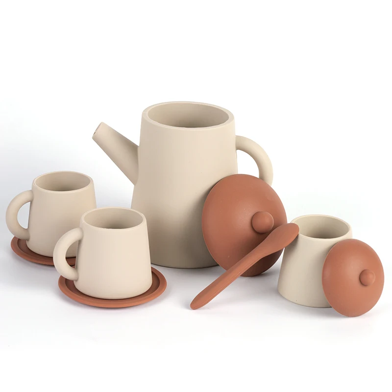 Wholesale Eco Friendly Bpa Free Silicone Tea Cup Set Kids Play Coffee & Tea Set Kitchen Dinnerware Baby Toys
