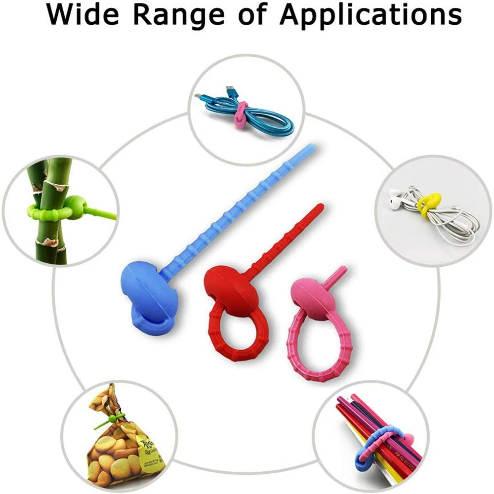 Colorful Silicone Ties Bag Clip Cable Straps Bread Rubber Twist Tie Cord Household Snake Ties Bag Sealing Clips