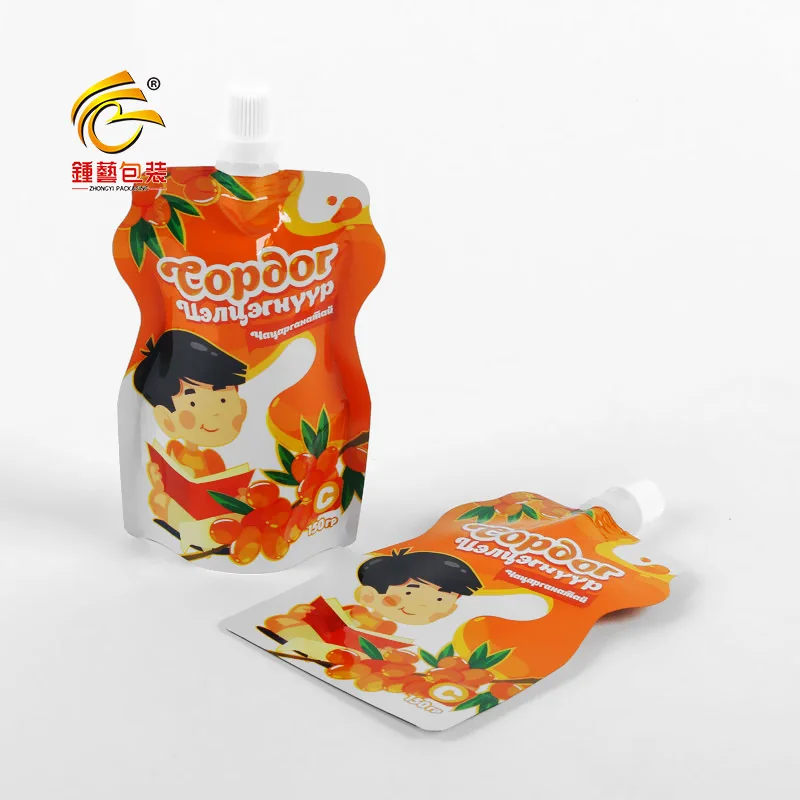 105mlFruit Juice Spout Pouch Plastic Customized Special Shape Laminated Packaging Bag with for Jelly