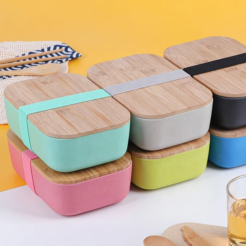 Factory wholesale eco bamboo fiber lunch box with bamboo lid