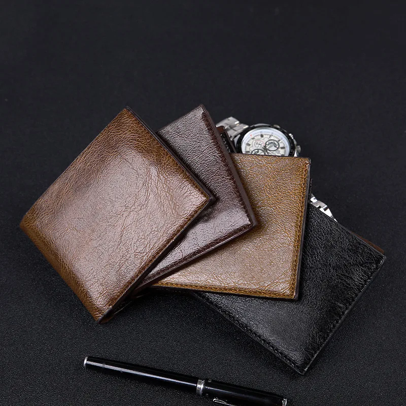 Wholesale 4 Colors Cheap Wallet Men Style New Soft PU Leather College Student Short Wallet