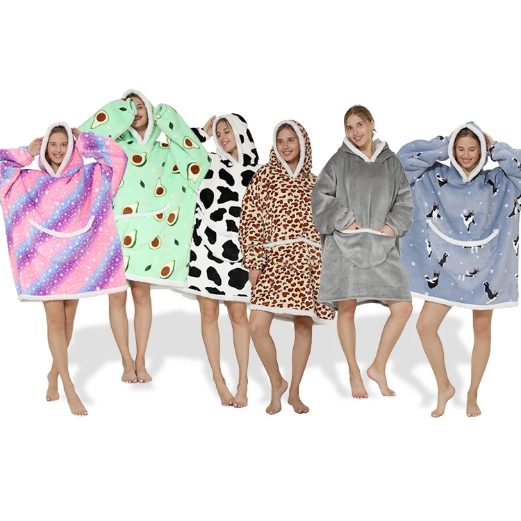 2021 дизайнерская клетчатая Прямая поставка Роскошная плюшевая Толстовка большого размера с принтом платье для сна с капюшоном носимое одеяло оверсайз с капюшоном