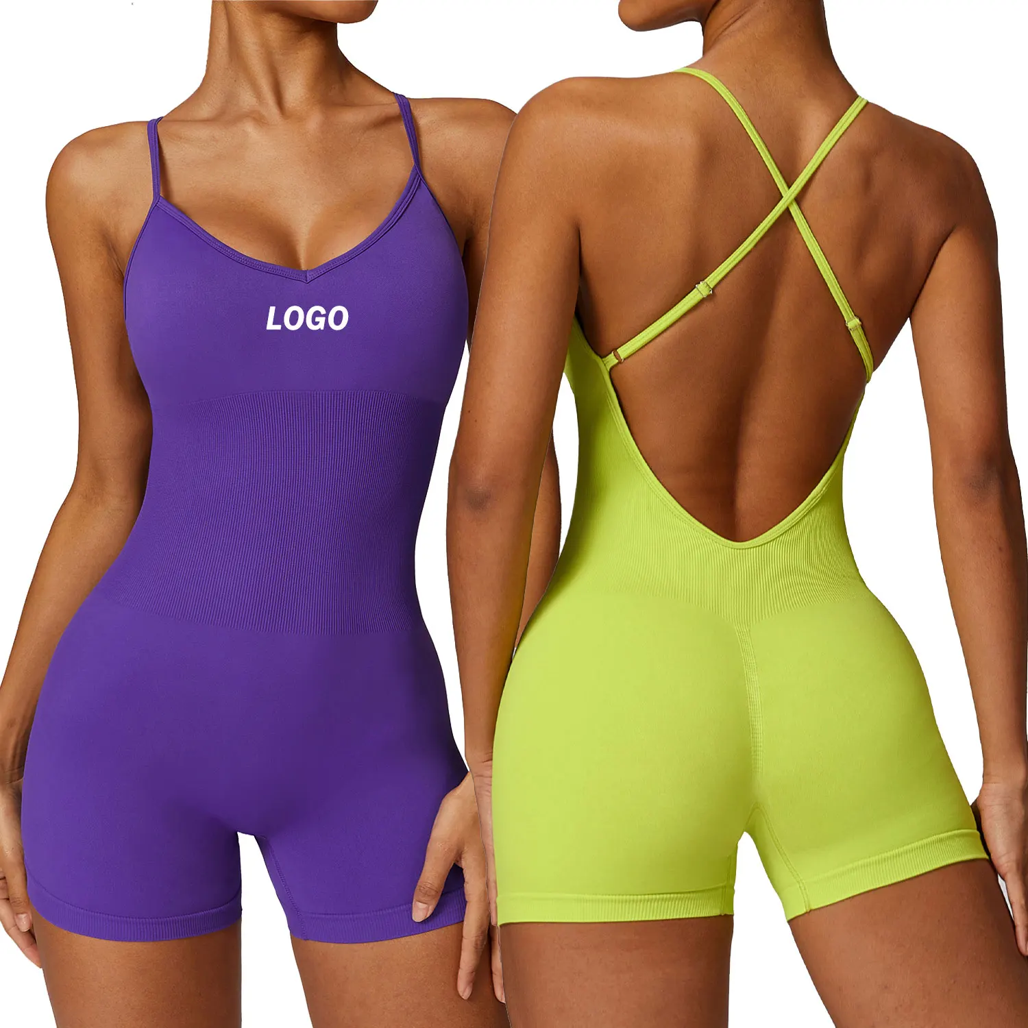 Custom Seamless Women Girls Soft Comfort Quick Dry Compression Gym Fitness Padded Cross Back Sexy One Piece Workout Romper