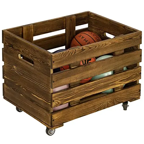 Wooden Story Slatted Storage Crate on Wheels Small Cart Wooden Crate Toy Box Wholesale