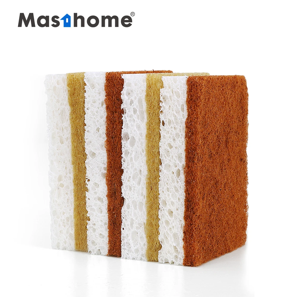 Masthome dense tiling reusable dish compostable kitchen cleaning loofah sponges scour power heavy duty scrub cellulose sponge