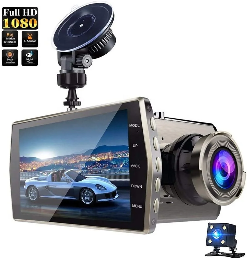 Yikoo автомобильный черный ящик 4 0 дюймов Full HD 1080P с двумя объективами камера ночного видения WDR