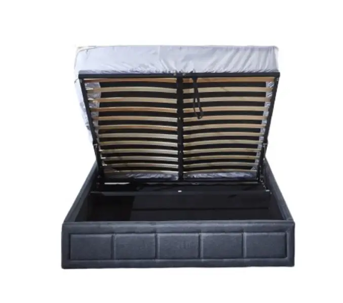 Grey fabric full bed frame with mesh soft head board and tail