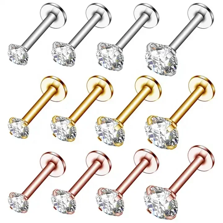 Wholesale 16G 316L Surgical Steel Clear CZ Tragus Flat Helix Cartilage Labret piercing Stud Diamond Earring