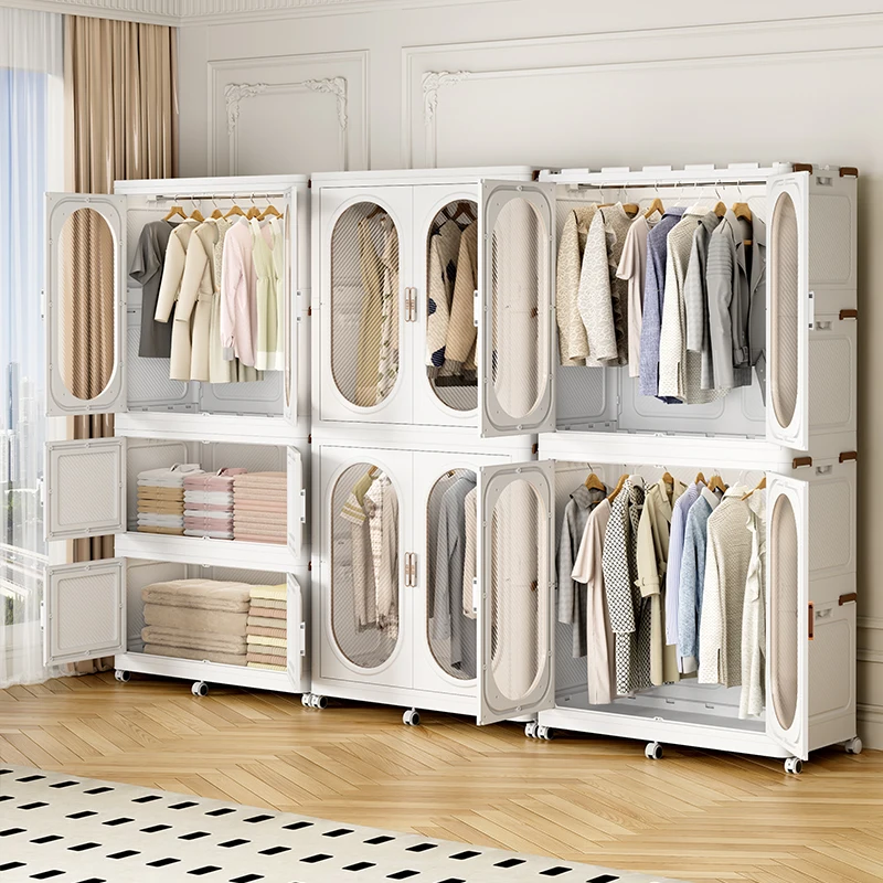 Wannuo Fashion 1-3 Layers Foldable Wardrobe Kids Plastic Wardrobe Plastic Portable Wardrobes With Universal Wheels