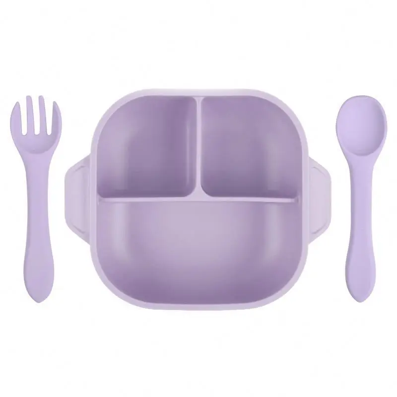 OKOLAY Panic Buying Food Grade Silicone Divided Plate Fork Spoon Newborn Baby Feed Set