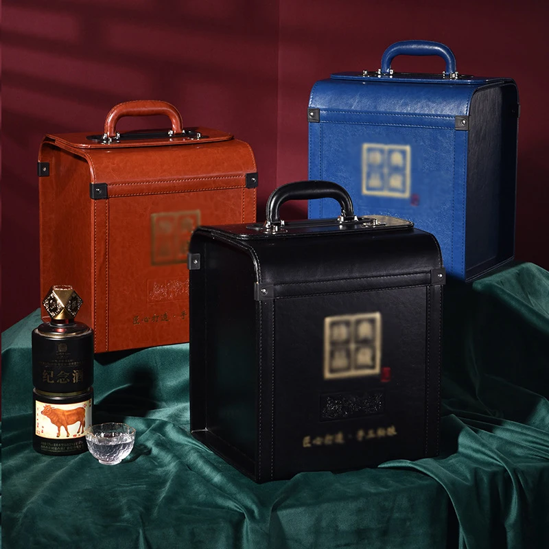 High-End PU Leather Wine Box Wholesale Sale Cheap Price for 2 Bottles for Wooden Box