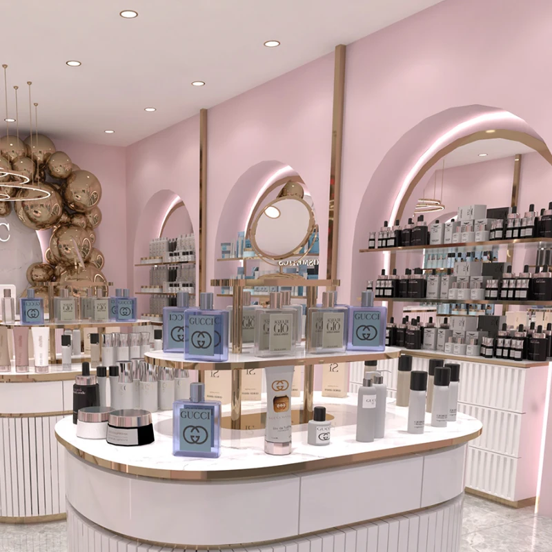 CIRI Commercial Shop Design Showcase Cosmetic Store Display Rack Wooden Perdume Shelves Lipstick Skin Care Rack