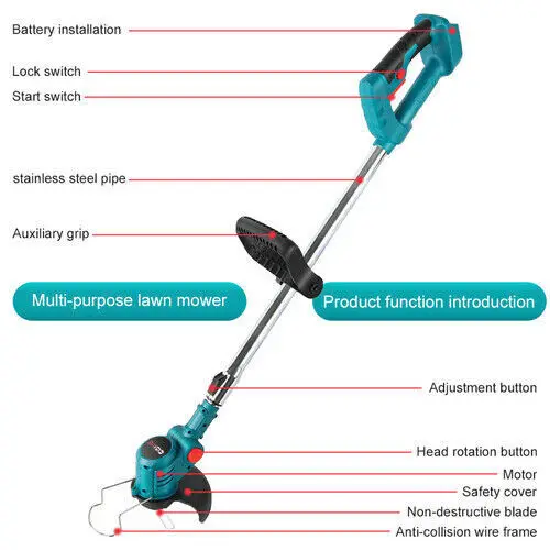 21V Customizable Cordless Electric Lawn Mower 2 Battery Packs Industrial Grade Metal Grass Cutters Steel Blade Mulch OEM ODM