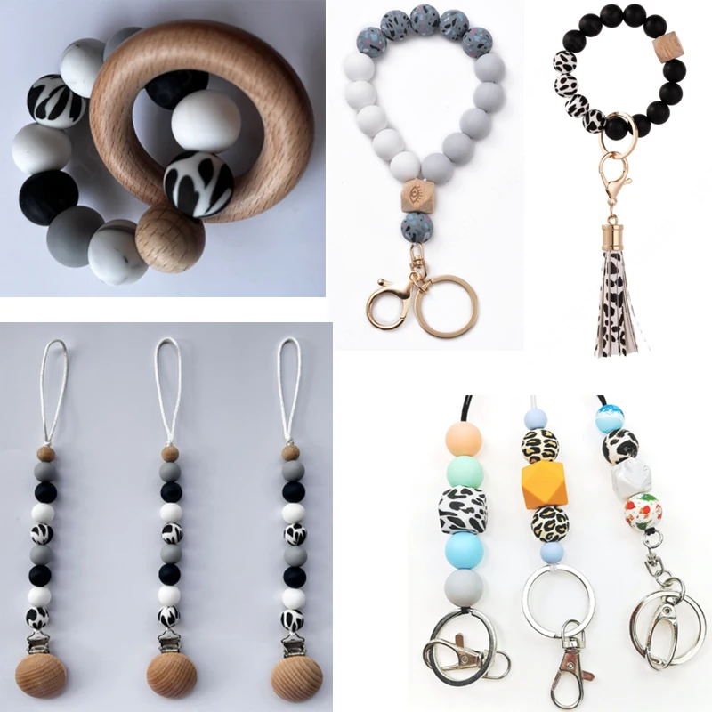 2022 New Design Popular Leopard Print Silicone Beads Food Grade 15mm Round Silicone Teething Beads For Keychain Bracelet