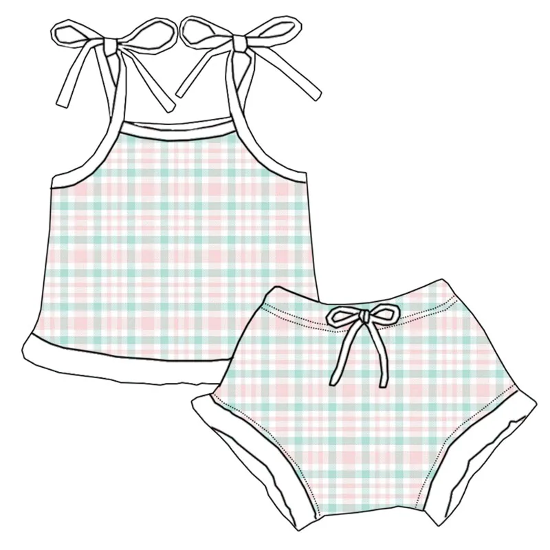 Custom Printed Lace-Up Sleeveless Baby Girl Set Plus Size Casual Cotton Fashion for Summer Cute New Arrival Clothes
