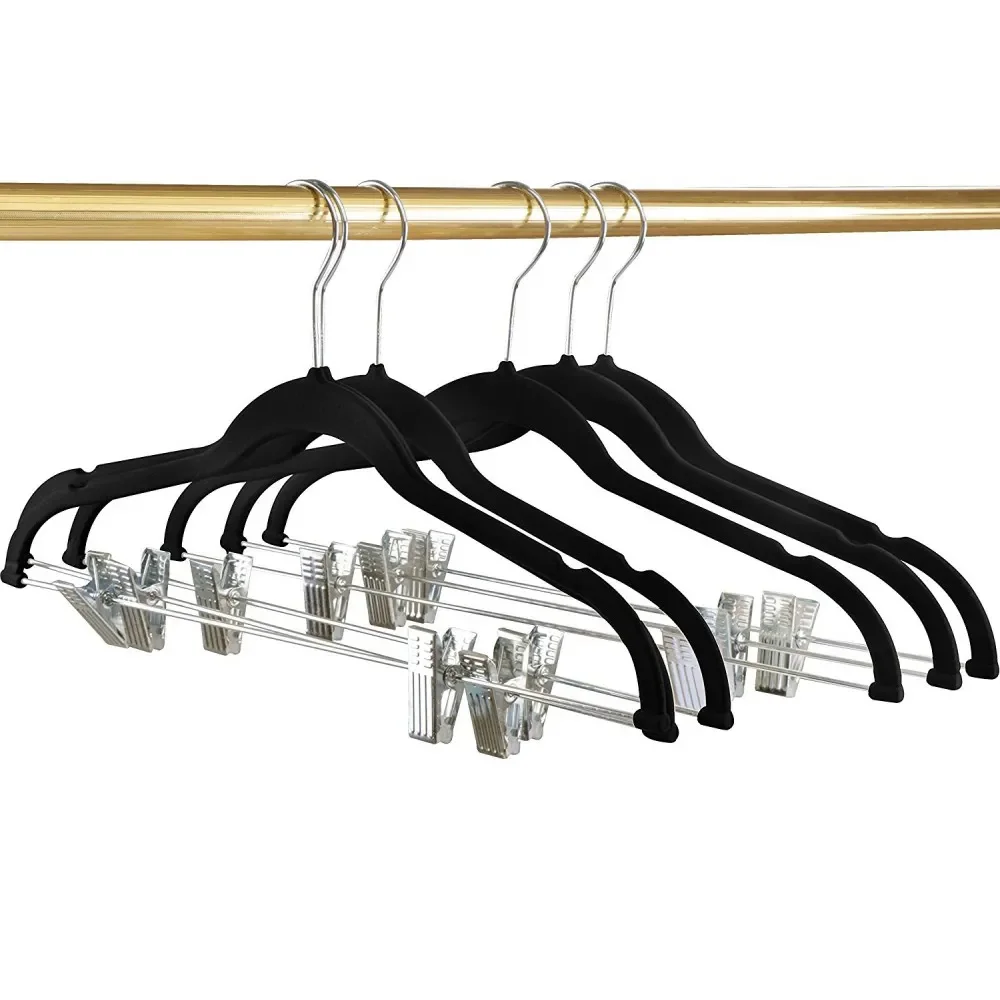 Original Factory Supplier Strong Finger Space Saving Flocked Clips for Clothes Velvet Hanger