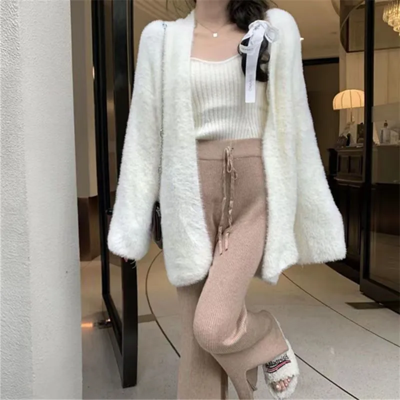 High Quality Korean Fashion Women Plain Sweaters Autumn Winter Long Sleeve Slim Knitted Open Front Cardigan Ladies Knit Coats