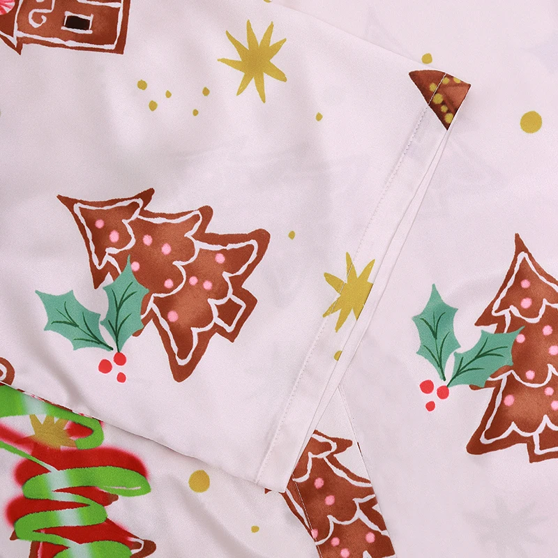 2022 Free size christmas tree pattern designs lounge wear three quarters sleeve satin silky christmas short robe for adult women