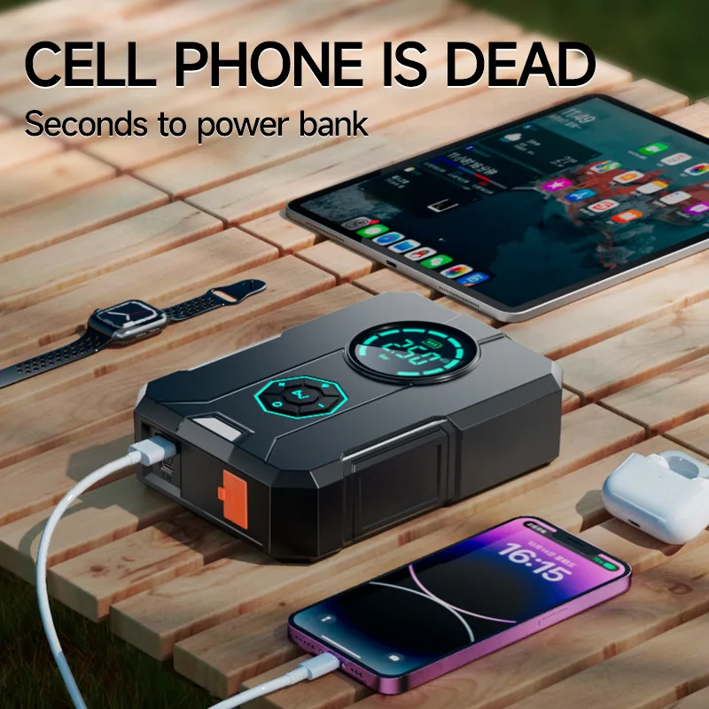 High Power Portable Lithium Battery Car Jump Starter Multi-Function ABS Air Pump With Power Bank