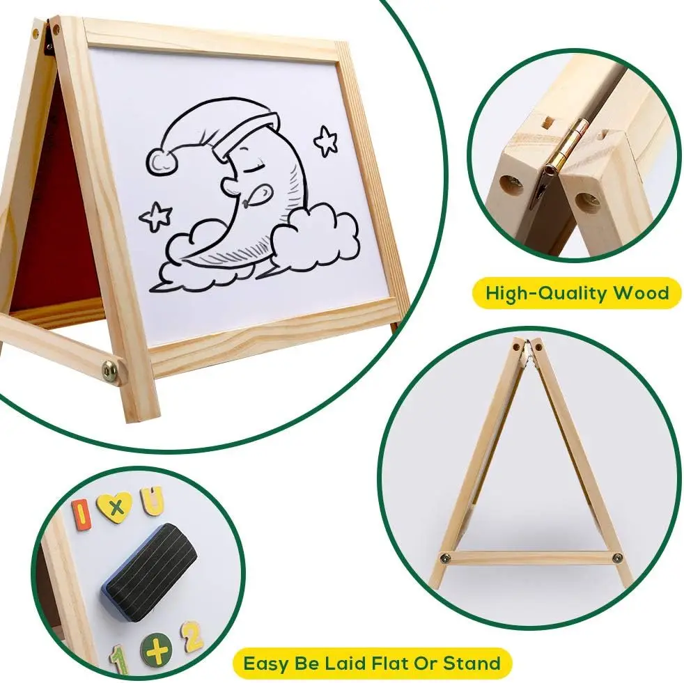 Education Toys Wooden Art Easel Magnetic Whiteboard Tabletop Drawing Board for Kids