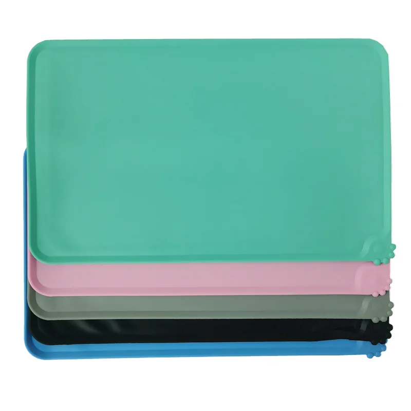 Waterproof Silicone Dog Cat Pet Food Water Bowl Feeding Mat Placement Cushion Tray Raised Edges to Stop Food Water Spills