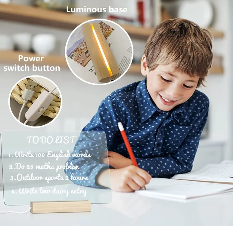 Clear LED Light Up Stand Note Board Refrigerator Acrylic Dry Erase Board