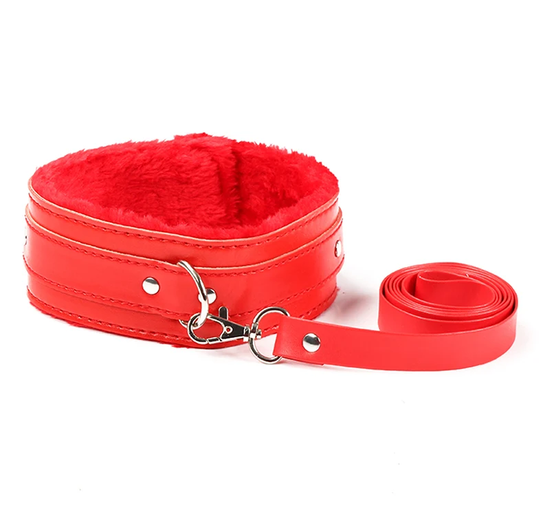 SM Restraints Flirting Plush Leather Neck Collar Fetish Bondage Choker Dog Slave Necklace