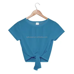 Knotted Crop Top T-shirt Woman Front Tied Knot Stripe Women T-shirt sublimation blanks