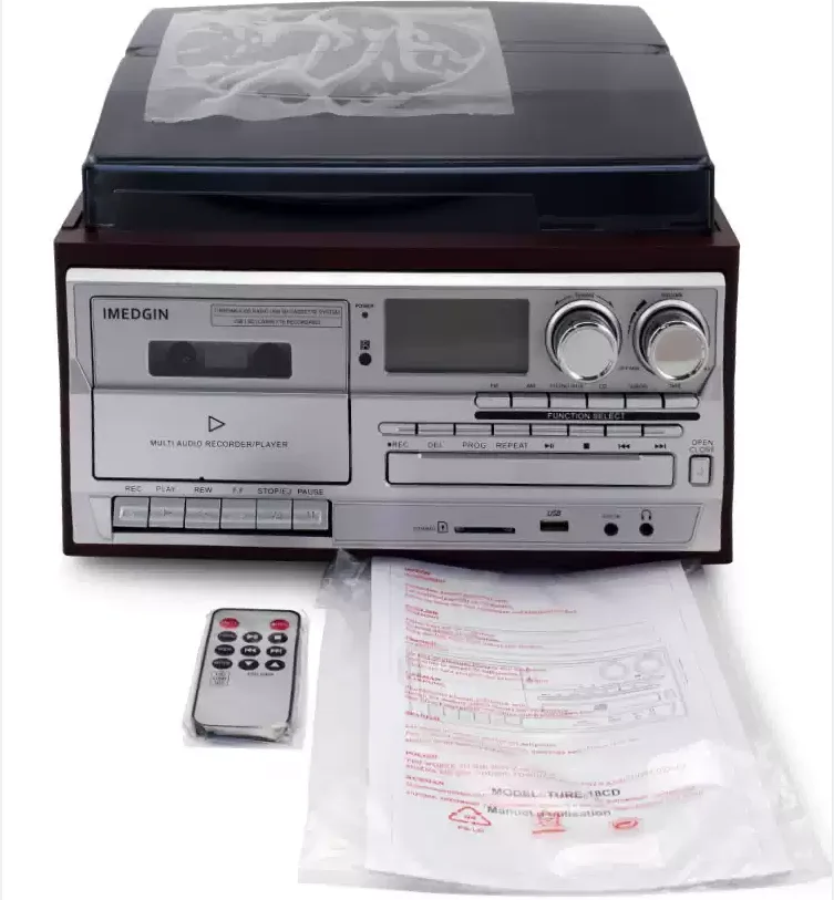 2*3 W Speaker Wooden Bass Wireless Bluetooth Usb Aux Cassette Cd Player Home Audio Creative Retro Vinyl Record Turntable Player