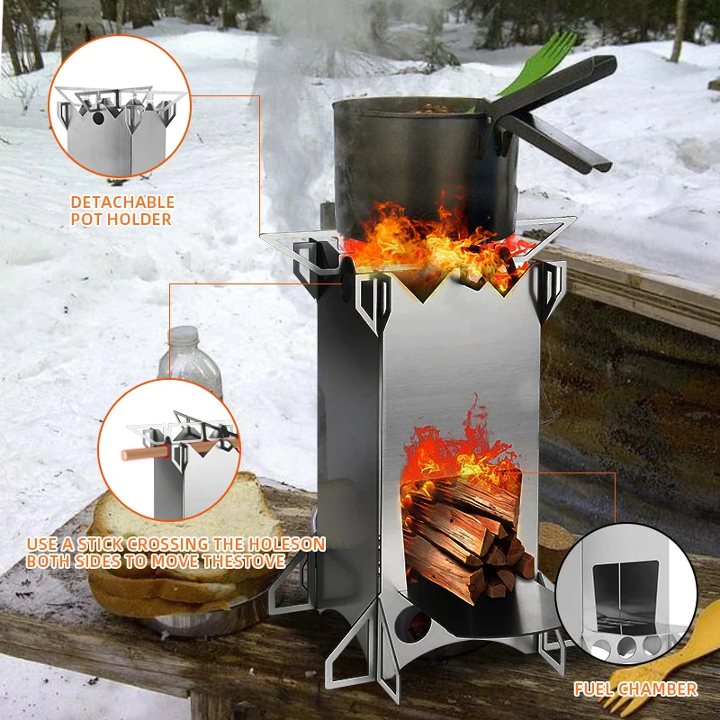 Outdoor hiking portable stove Multi Fuel Wood Burning Pellet detachable stainless steel rocket stove heater