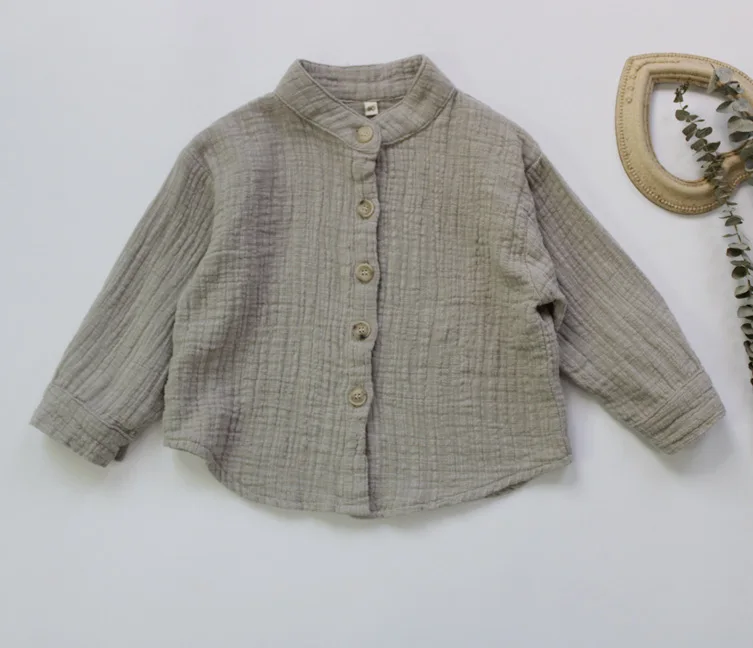 2021 New Spring Baby Boy Turn-down Collar Linen Blouse Cute Kid Boy Soft Solid Shirt 1-7 Years