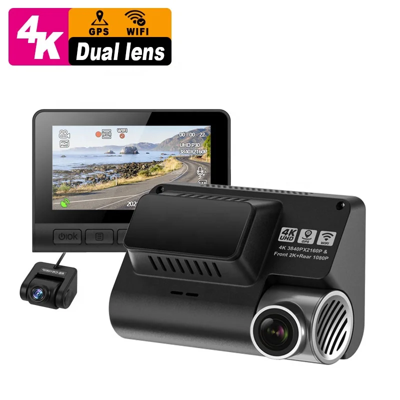 Popular Car dvr dash camera 4k With WiFi and GPS dashcam dual lens dash cam front and rear 2 channel 4k dash cam