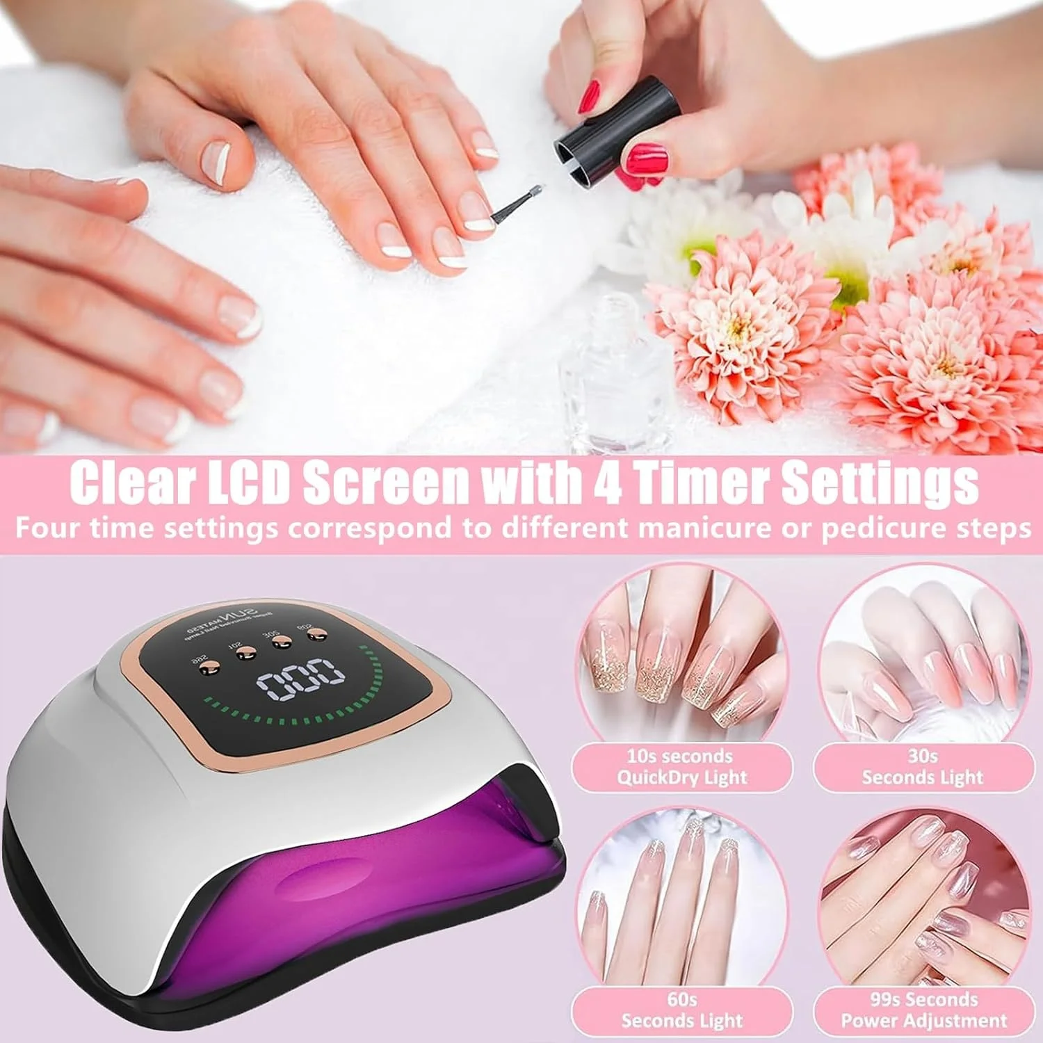 UV LED Nail Lamp, 300W Professional UV Nail Dryer Light for Gel Nails with 72 Beads, Fast Curing Gel Polish Lamp for Finger/Toe