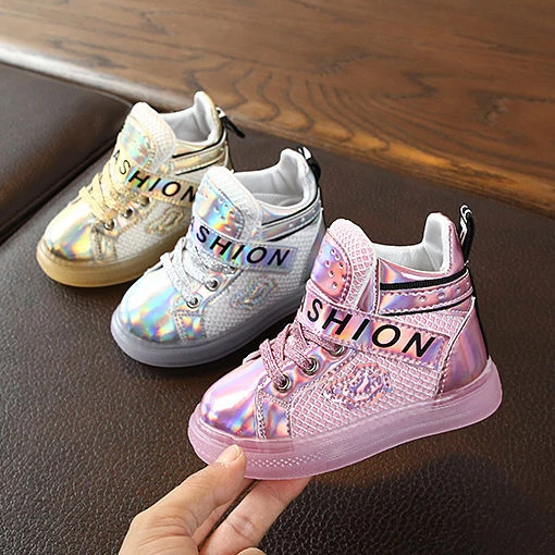  2021 OEM High Quality Top Casual Kid Children Sneaker Led Toddler Girl Shoes With Light For 2-9 Year
