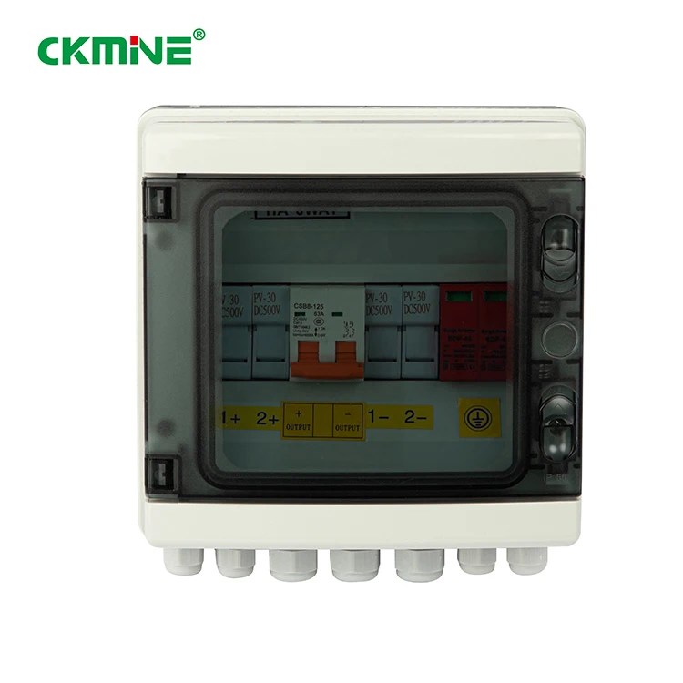 CKMINE 1000VDC 2 in 1 out 32A PV Combiner Box 2 String waterproof array distribution MCB SPD junction bus boxes for solar panel