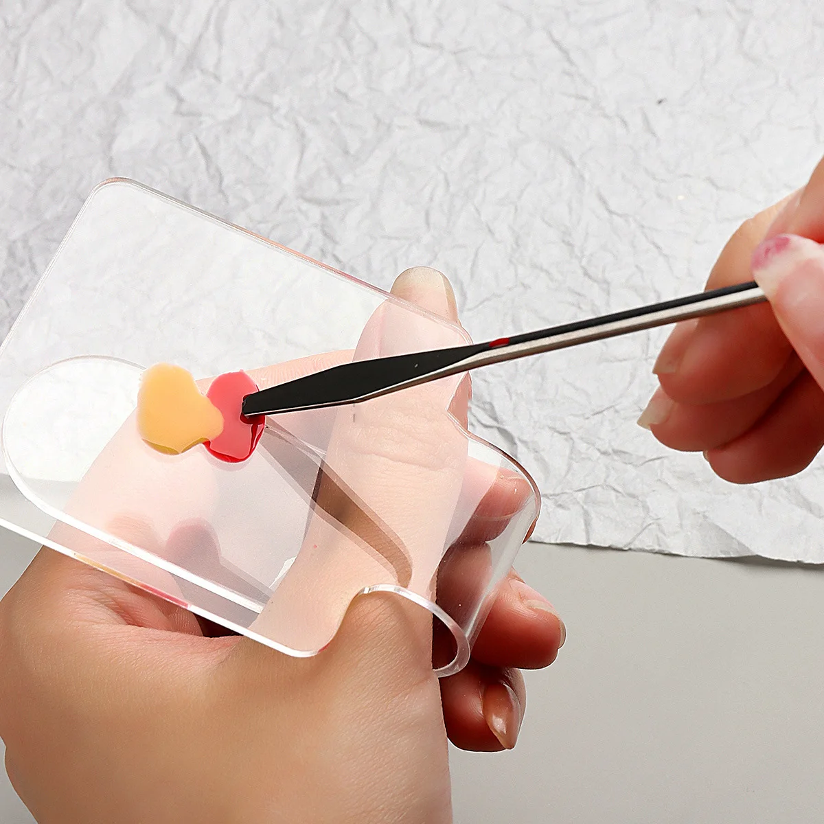 Custom Logo Handheld Makeup Mixing Palette Transparent Hand Tray for Mixing Foundation Clear Acrylic Blending Plate for Makeup