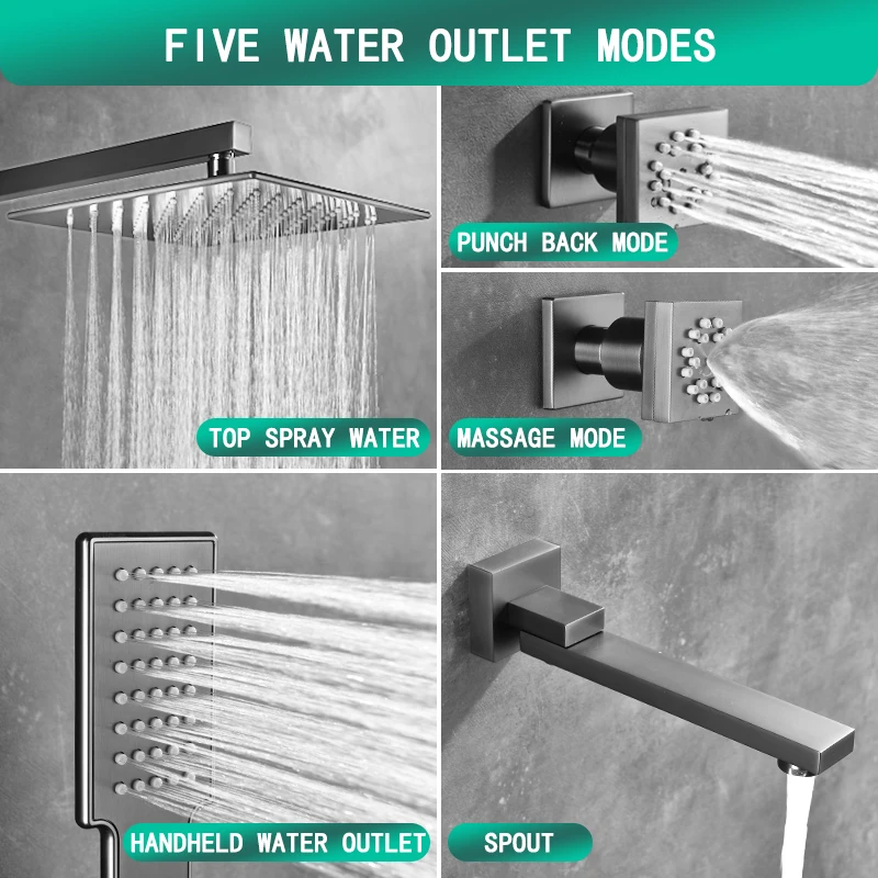 Wholesale Factory: 12-inch Gray Concealed In-Wall Shower Set with Hot/Cold Knob Switch, Perfect for Hotels and B&Bs all copper