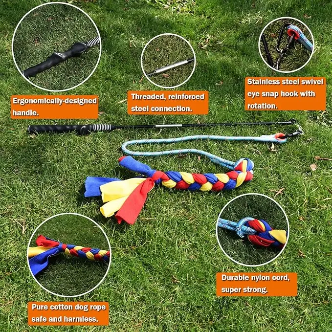 Interactive Dog Toys Training Flirt Pole Braided Fleece Toy Strong Cord Telescopic Rod Dog Flirt Pole Pet With Rope Chew Toy