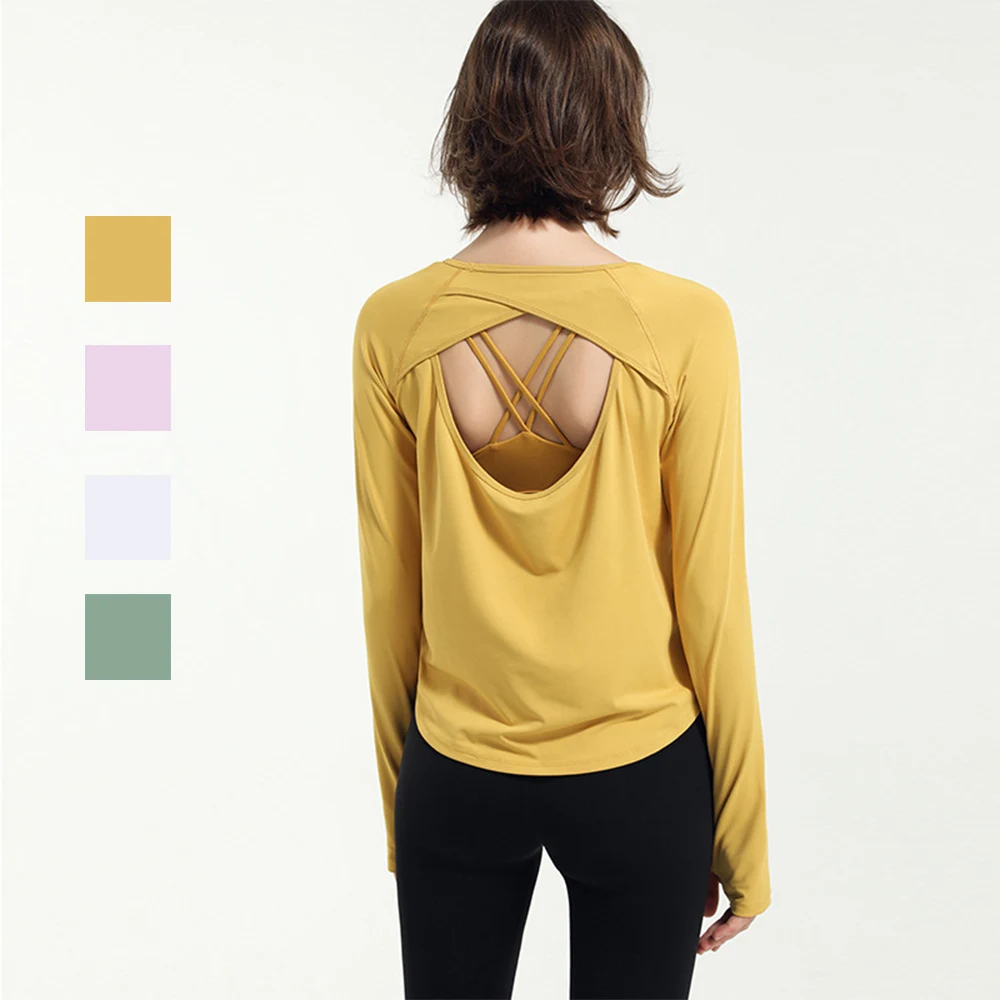 
Moisture-Wicking women backless casual long sleeve fitness gym sportswear t shirt top 