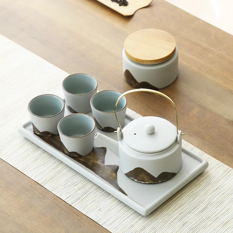 Wine red porcelain tea set afternoon tea using teapot cups Japanese style coffee tea pot set with tray