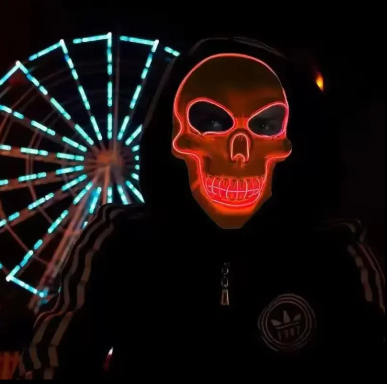 Halloween Party 2024 Skeleton Mask Horror Face Mask EL Wire Remote LED Mask