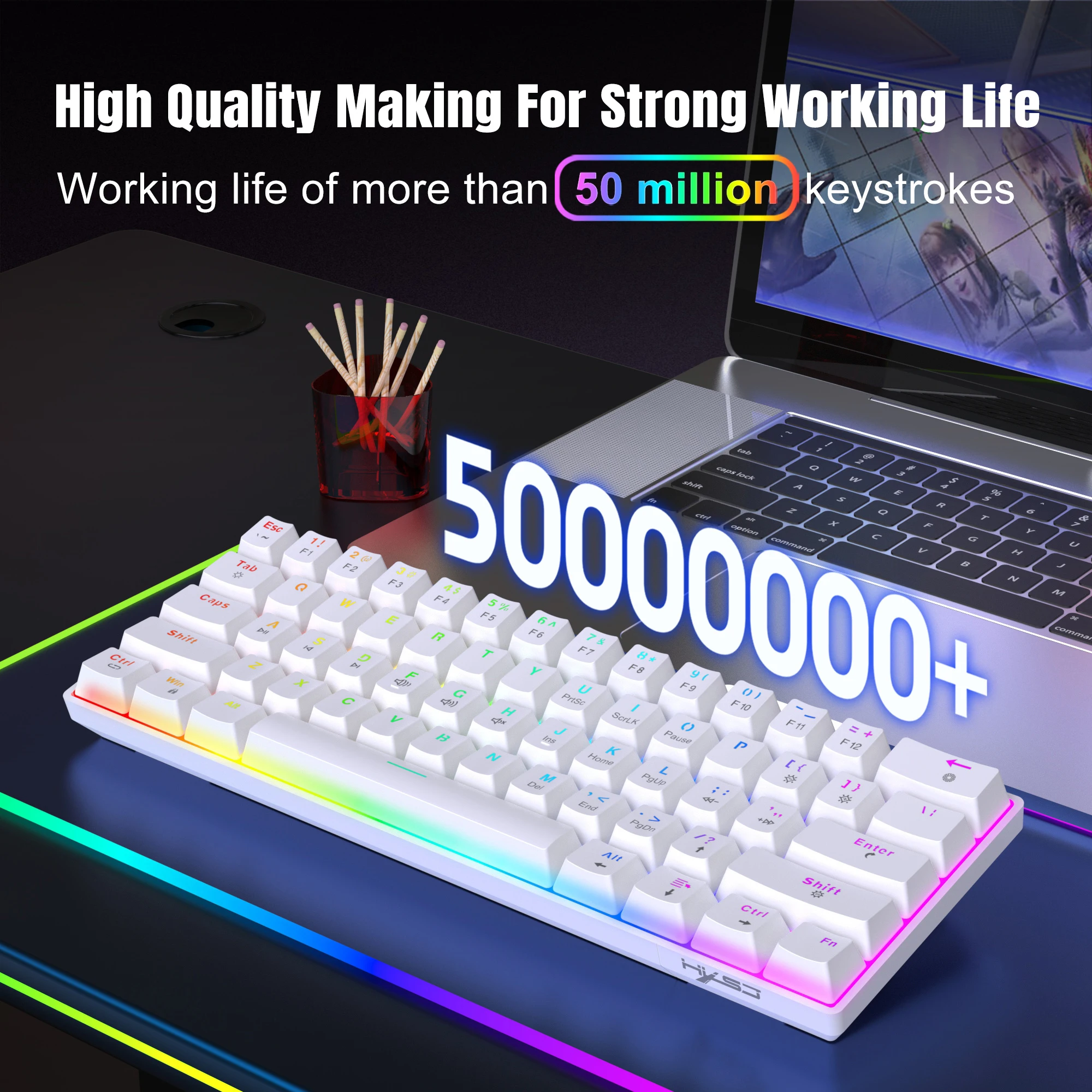 V900 60 percent RGB backlit silent Hot plug Red switch wired game mechanical Keyboard for Computer LaptopErgonomic 60% Form Fact