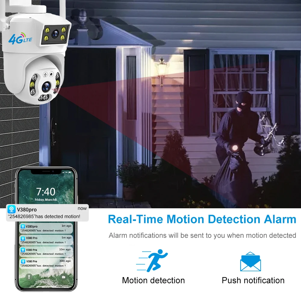 2023 V380 4mp Outdoor 4G Dual Lens Network Ptz Camera cctv 4mp Auto Tracking Waterproof Security 4G Dual Lens Network Camera 4G