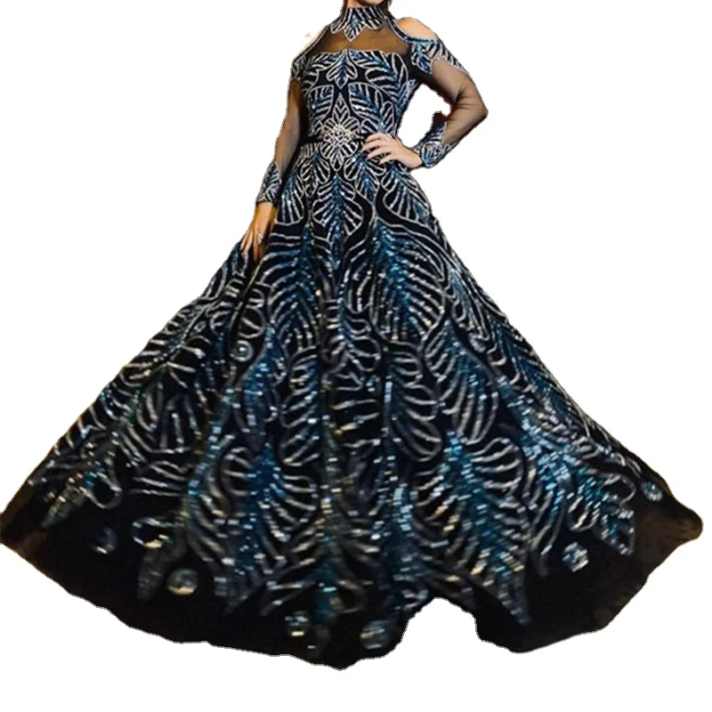 Quality Korean Style Classy Modest Oversized Dresses Sequin Fashion Lady Long Dress frocks for women